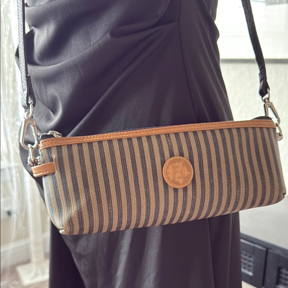 Fendi Striped Brown and Tan Crossbody Bag